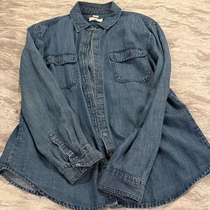 Loft Classic Blue Denim Button-Up Shirt (medium)